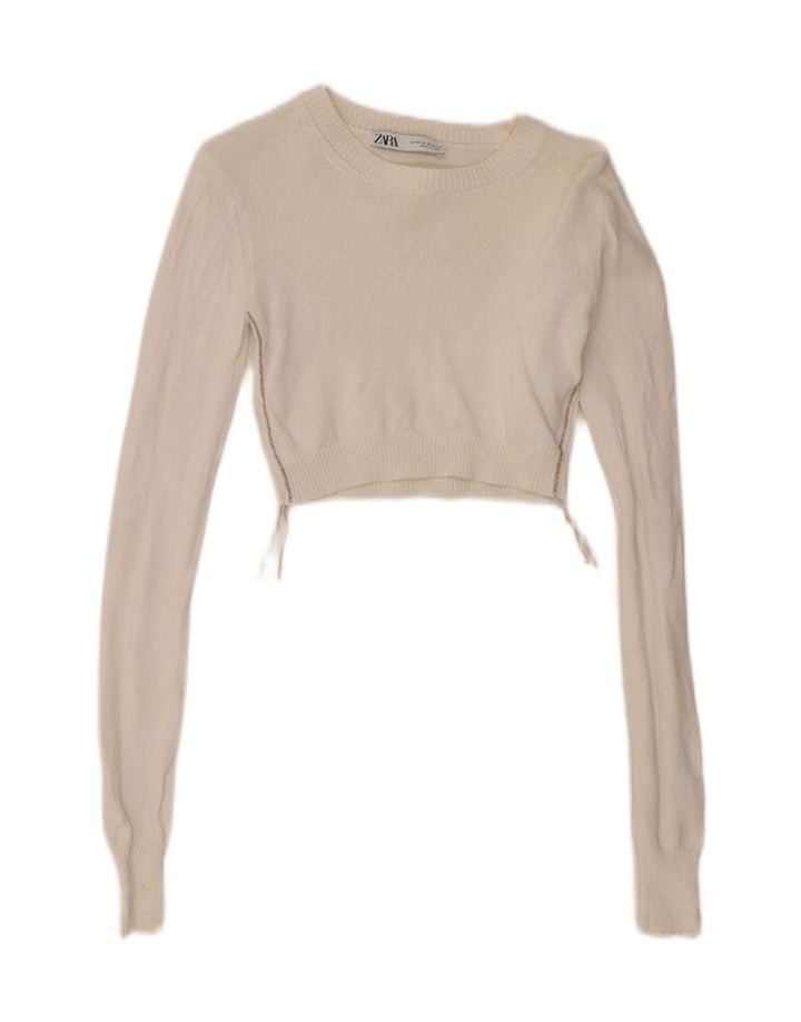 Zara Womens Crop Top Manga Longa Reino Unido 6 XS Branco