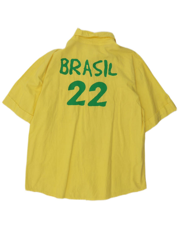 Camisa masculina vintage de manga curta em linho amarelo médio