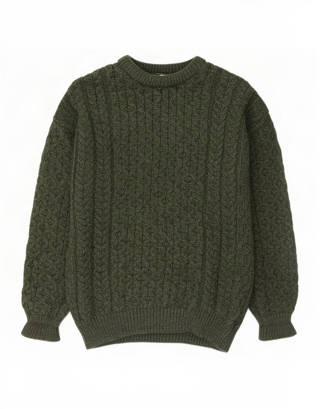 Suéter masculino Aran Crafts com gola redonda, lã merino verde pequena