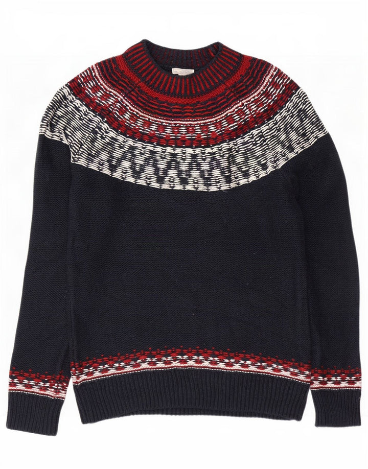 Suéter masculino Gap com gola tartaruga pequeno azul marinho Fair Isle algodão