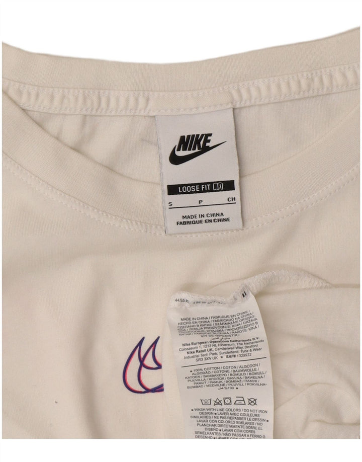 Camiseta feminina Nike Loose Fit Crop Graphic UK 10 pequena algodão branco