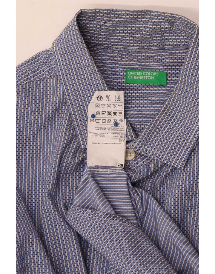 Camisa masculina Benetton grande algodão listrado azul