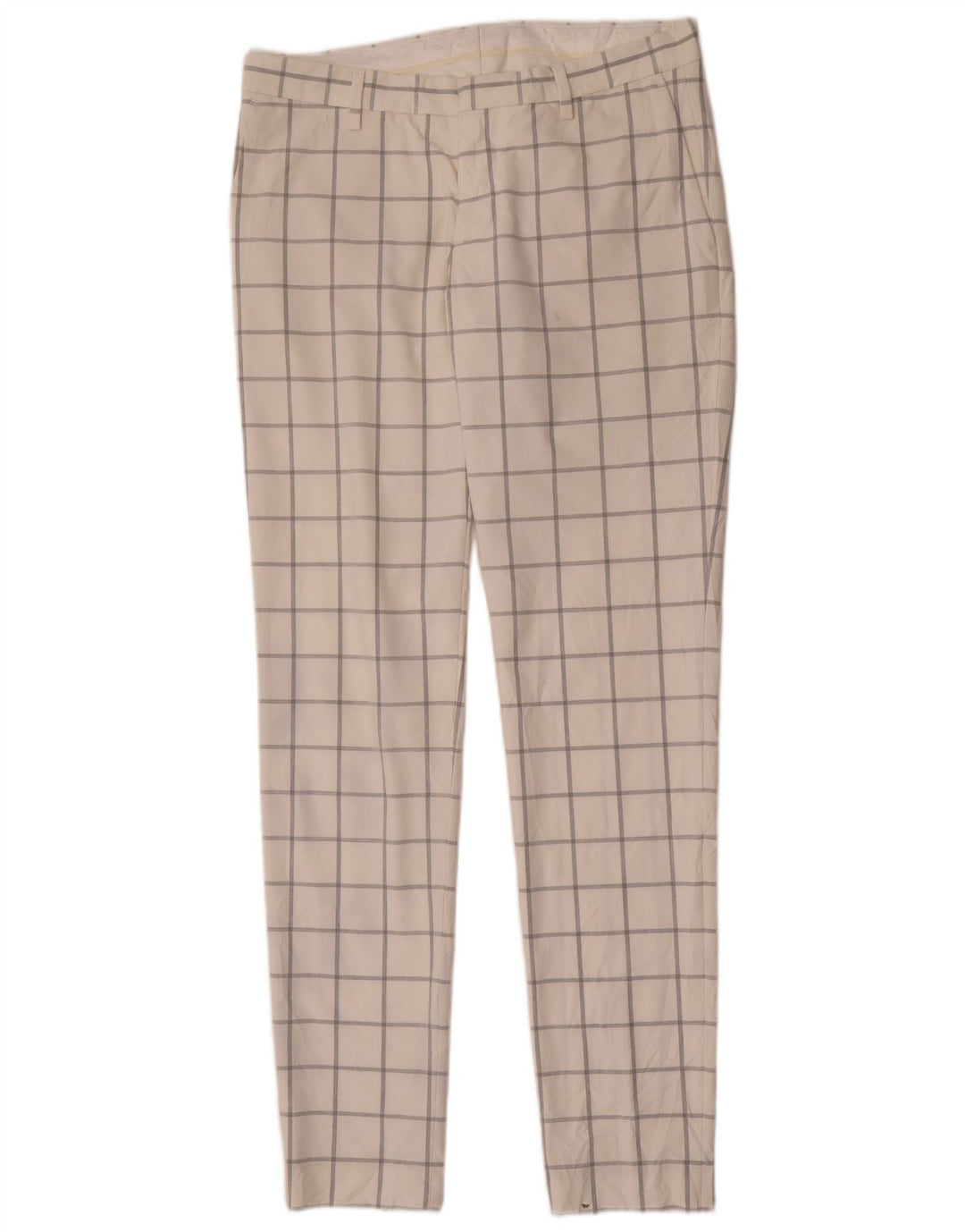 Zara Mens Slim Chino Calças EU 40 Médio W31 L33 Poliéster Xadrez Branco