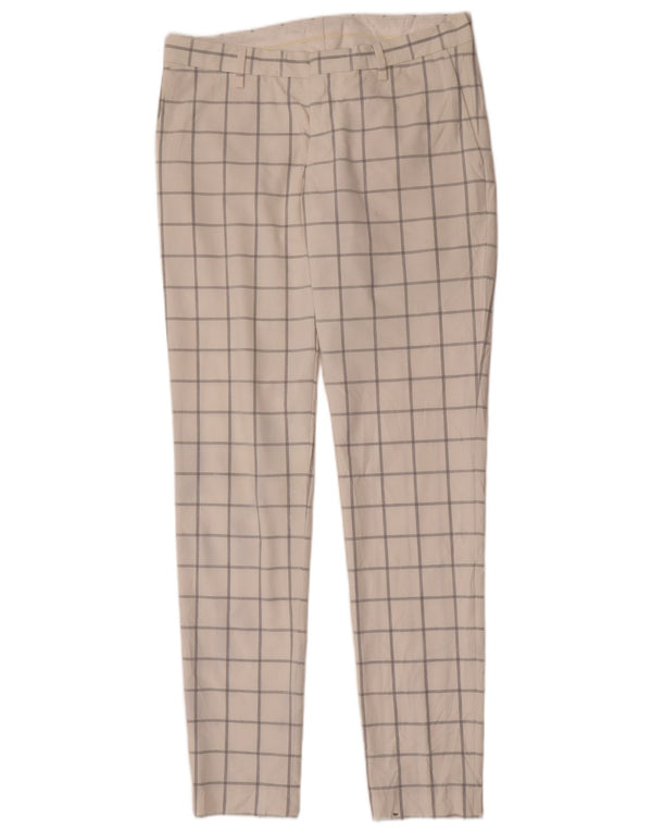Zara Mens Slim Chino Calças EU 40 Médio W31 L33 Poliéster Xadrez Branco