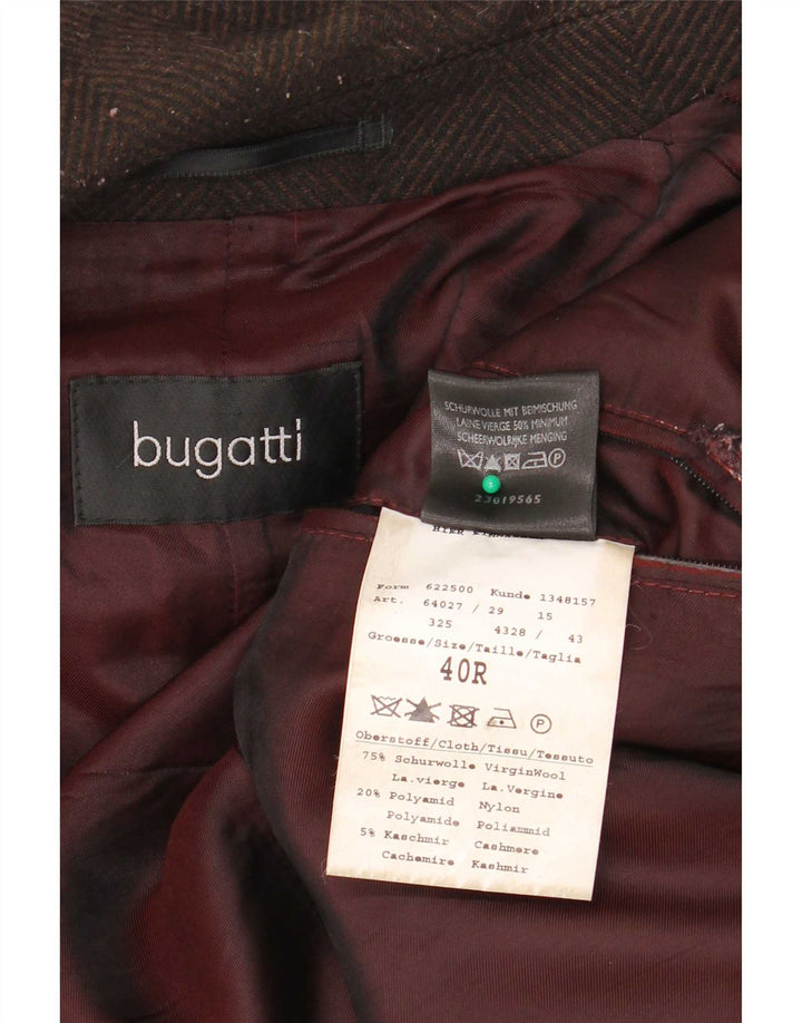 Sobretudo masculino Bugatti UK 40 grande lã virgem espinha de peixe marrom