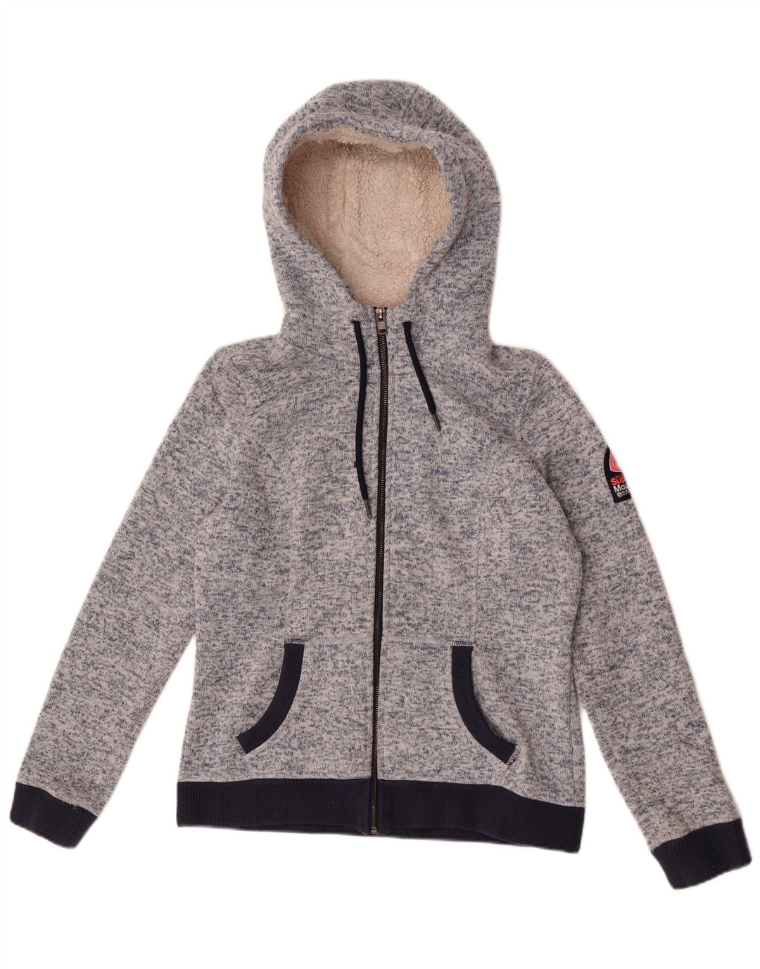 Suéter masculino Superdry com capuz e zíper Reino Unido 14 grande poliéster manchado azul