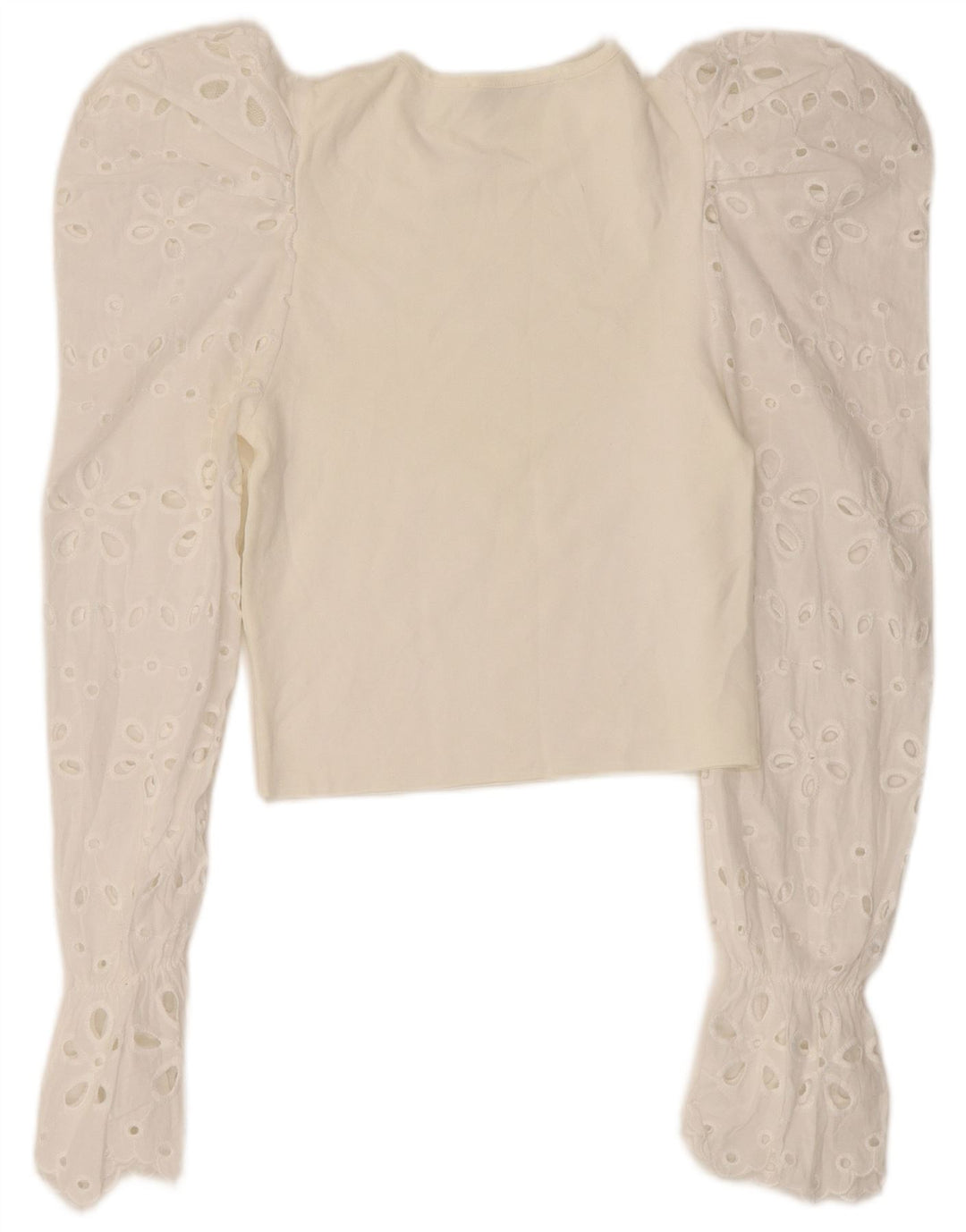 Zara Womens Crop Top Manga Longa Reino Unido 8 Pequeno Floral Branco