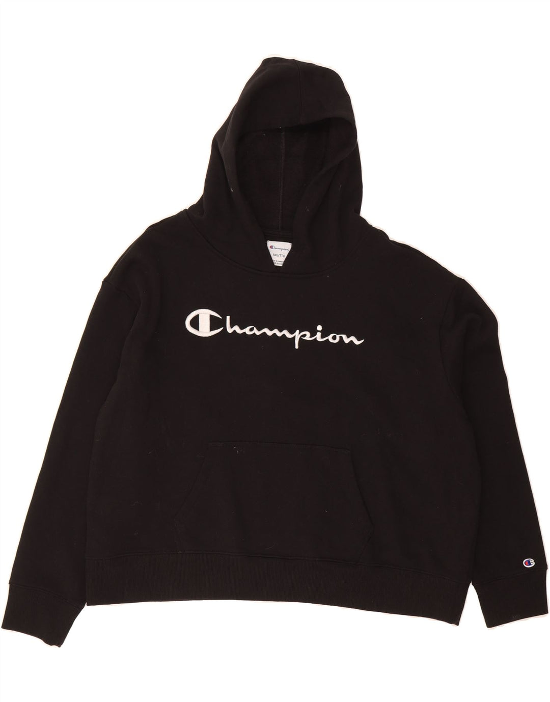 CHAMPION Womens Crop Oversized Graphic Hoodie Jumper UK 20 2XL Black Vintage Champion and Second-Hand Champion from Messina Hembry 