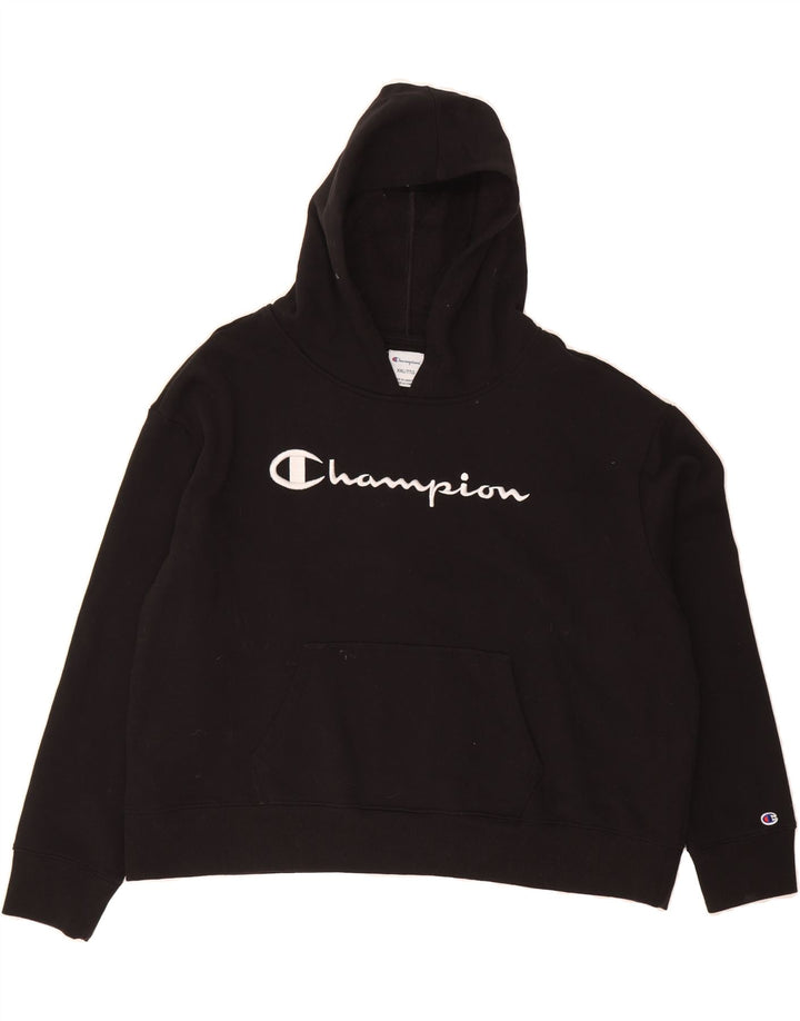 CHAMPION Womens Crop Oversized Graphic Hoodie Jumper UK 20 2XL Black Vintage Champion and Second-Hand Champion from Messina Hembry 