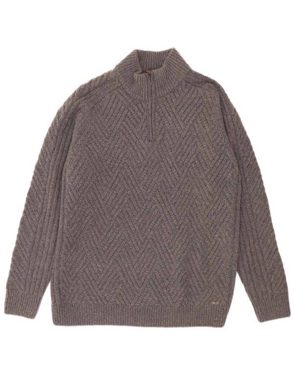Suéter masculino Timberland regular fit com zíper e gola 2XL lã geométrica cinza