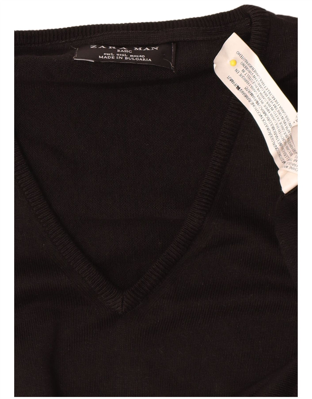 Suéter masculino Zara com decote em V grande algodão preto