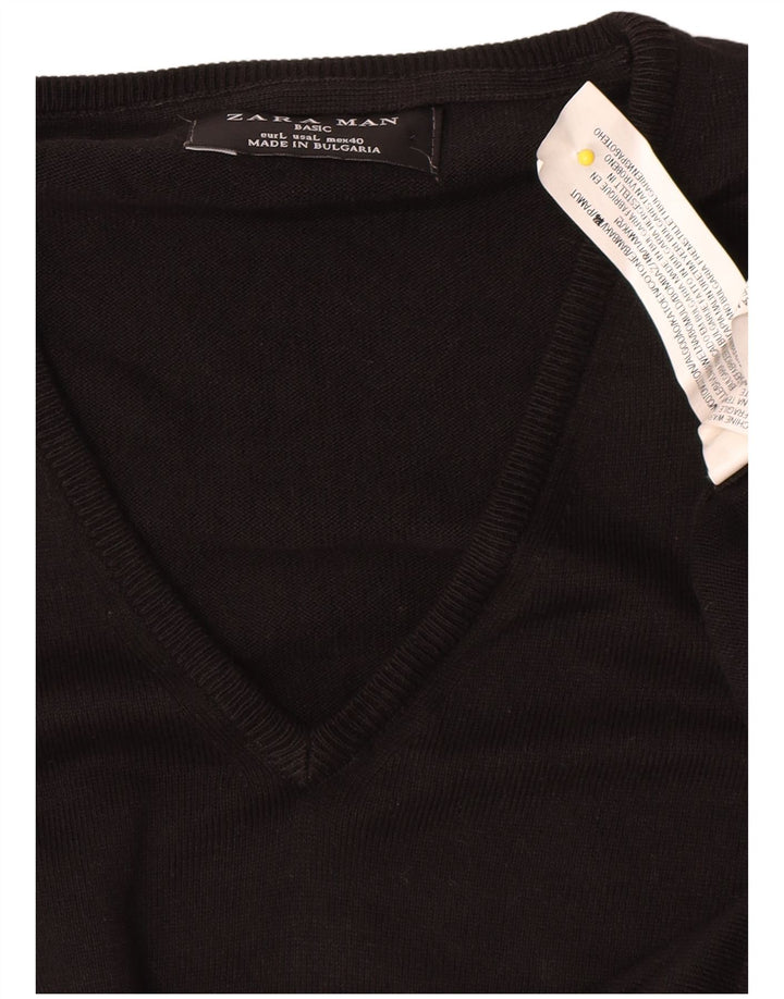 Suéter masculino Zara com decote em V grande algodão preto