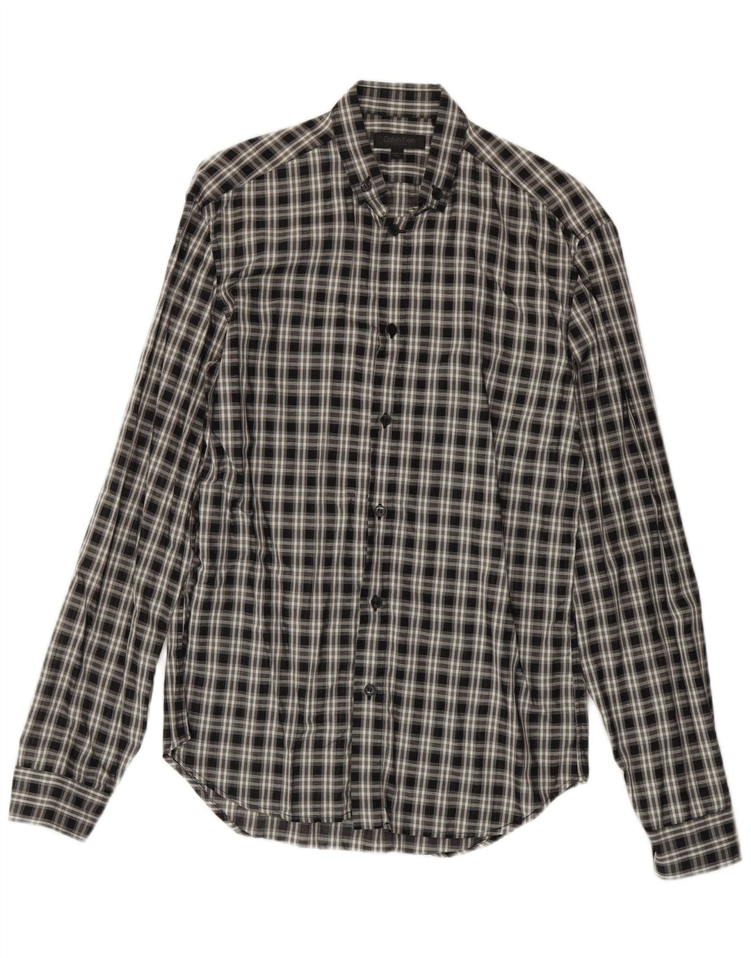 Camisa masculina Calvin Klein de algodão xadrez preto médio