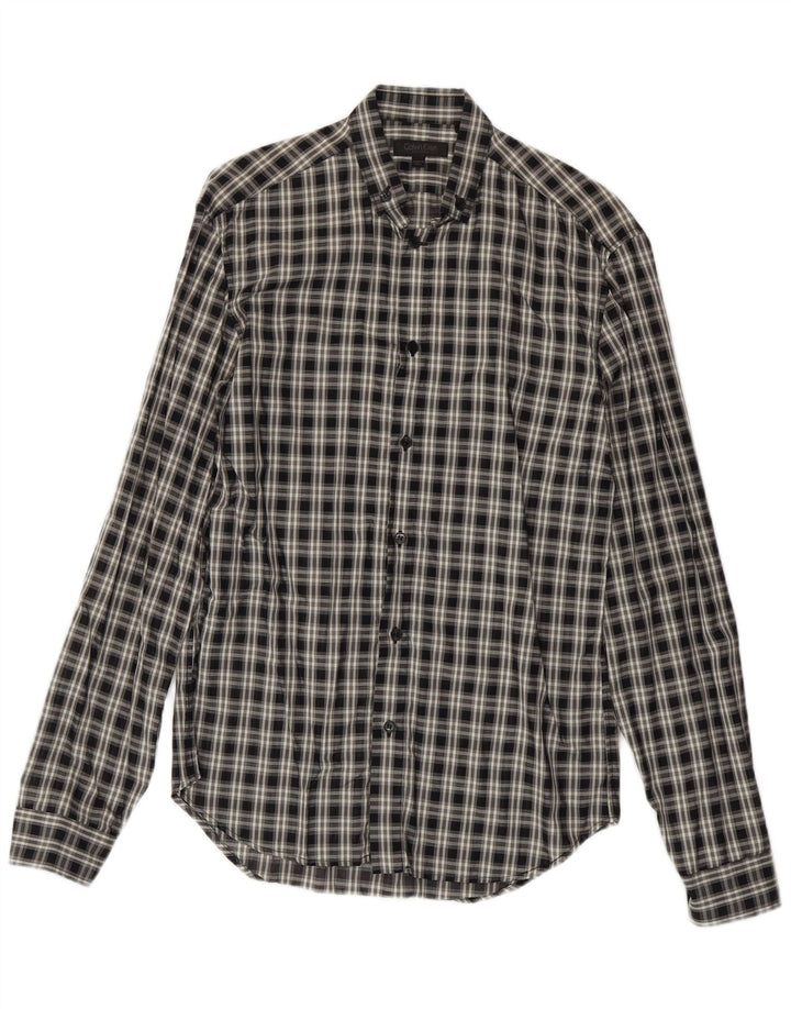 Camisa masculina Calvin Klein de algodão xadrez preto médio