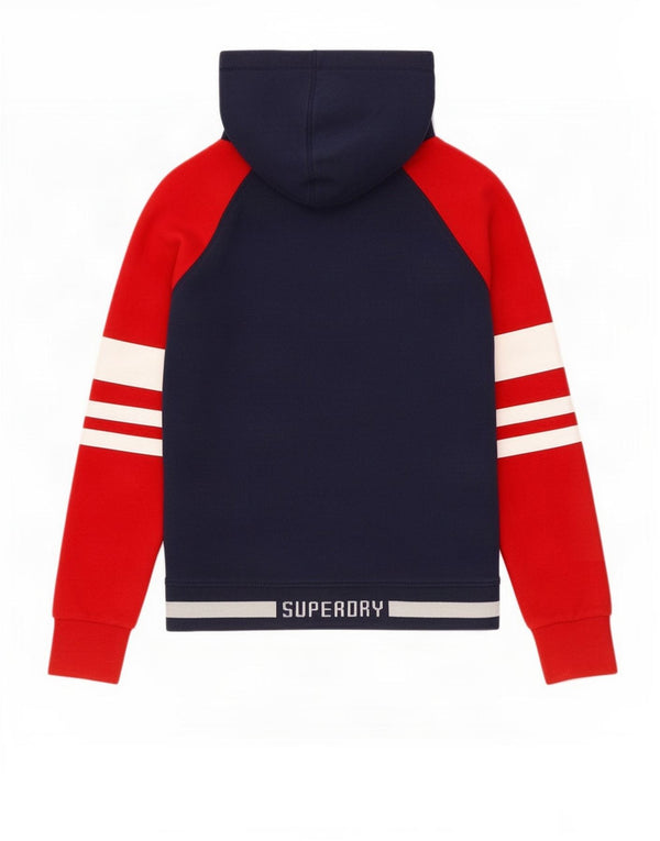 Superdry Mens Zip Hoodie Sweater Small Navy Blue Colourblock Cotton