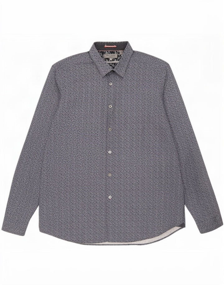 Camisa masculina Ted Baker tamanho 6 2XL algodão floral azul marinho