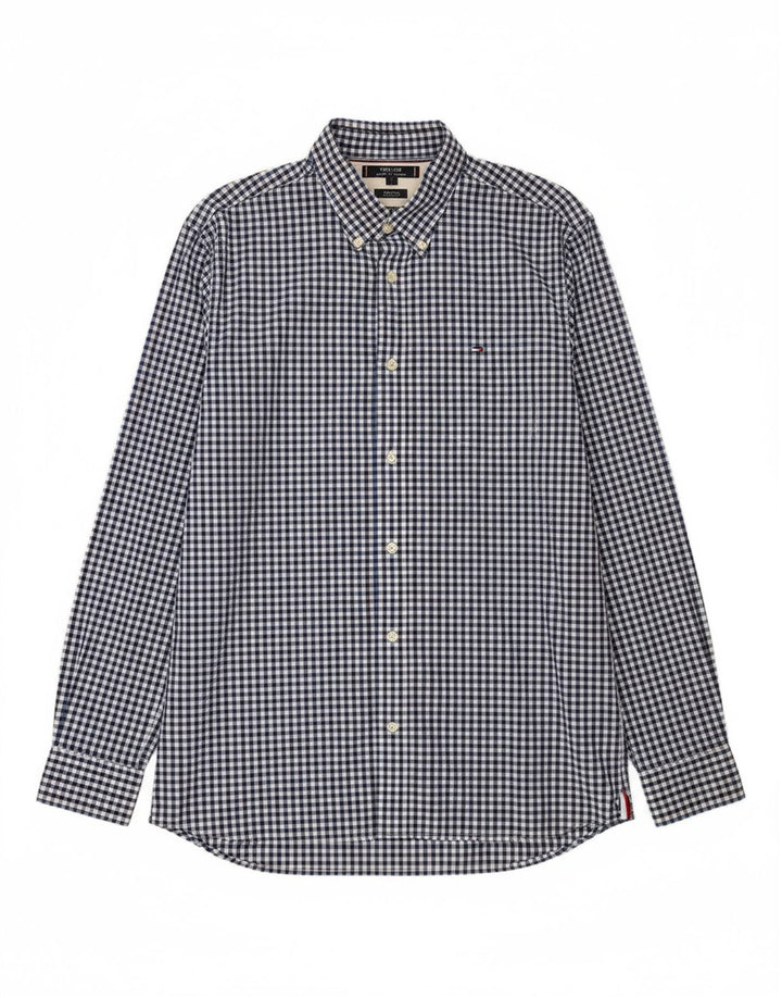 Camisa masculina TOMMY HILFIGER regular fit grande algodão guingão azul