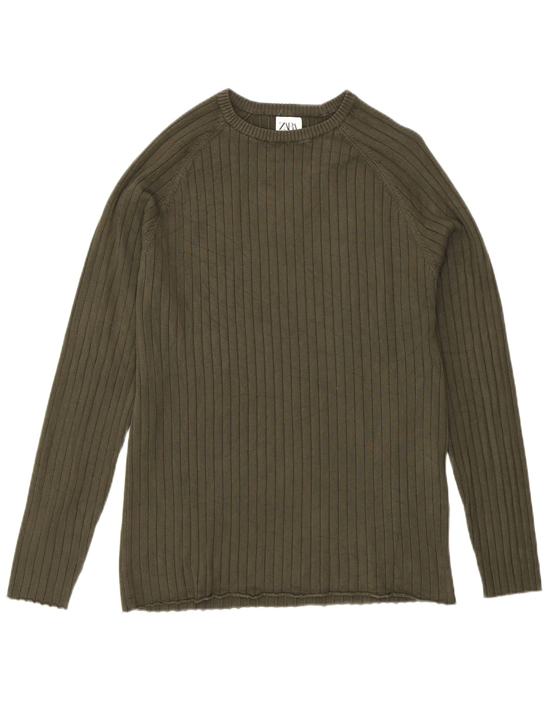 Zara Suéter masculino com gola redonda, médio cáqui