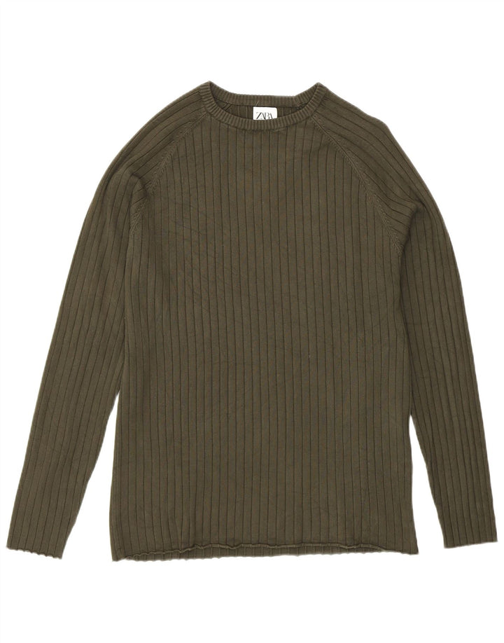 Zara Suéter masculino com gola redonda, médio cáqui