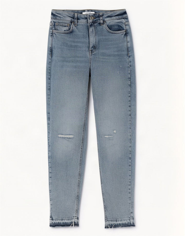Jeans Marks & Spencer feminino angustiado e afunilado Reino Unido 8 pequeno W27 L29 azul