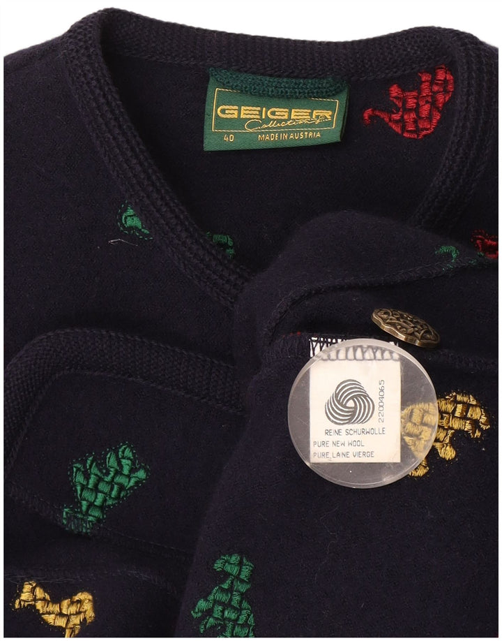 Jaqueta blazer feminina Geiger de 6 botões UE 40 médio azul marinho estampa animal