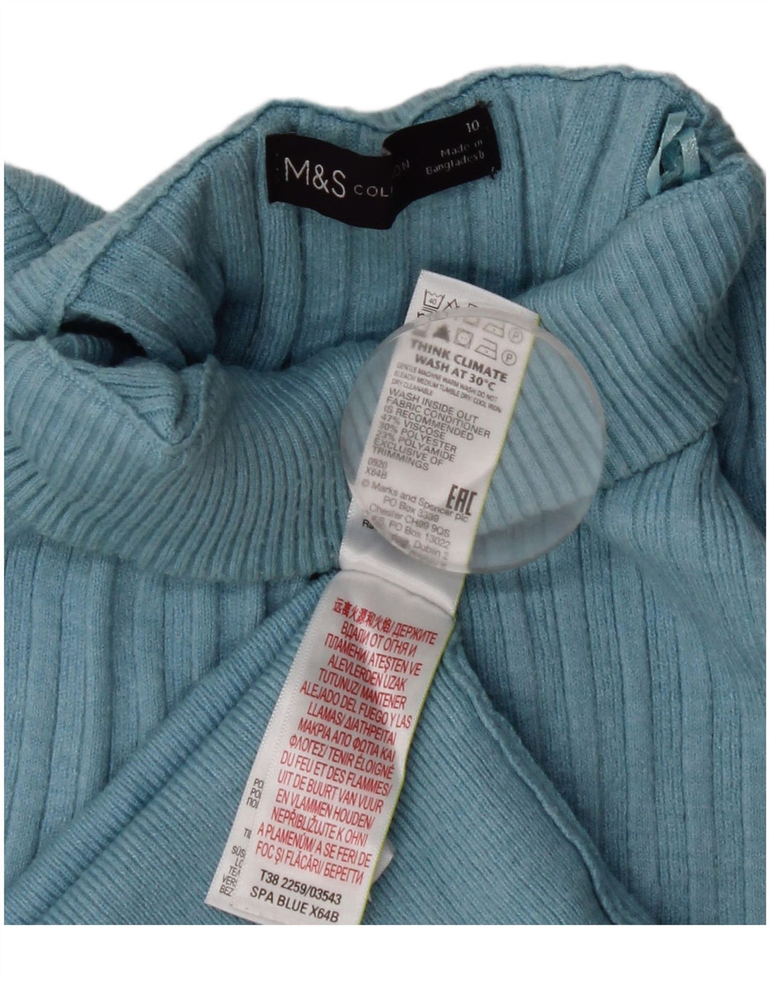 Suéter feminino Marks & Spencer com gola tartaruga e viscose azul pequena Reino Unido 10