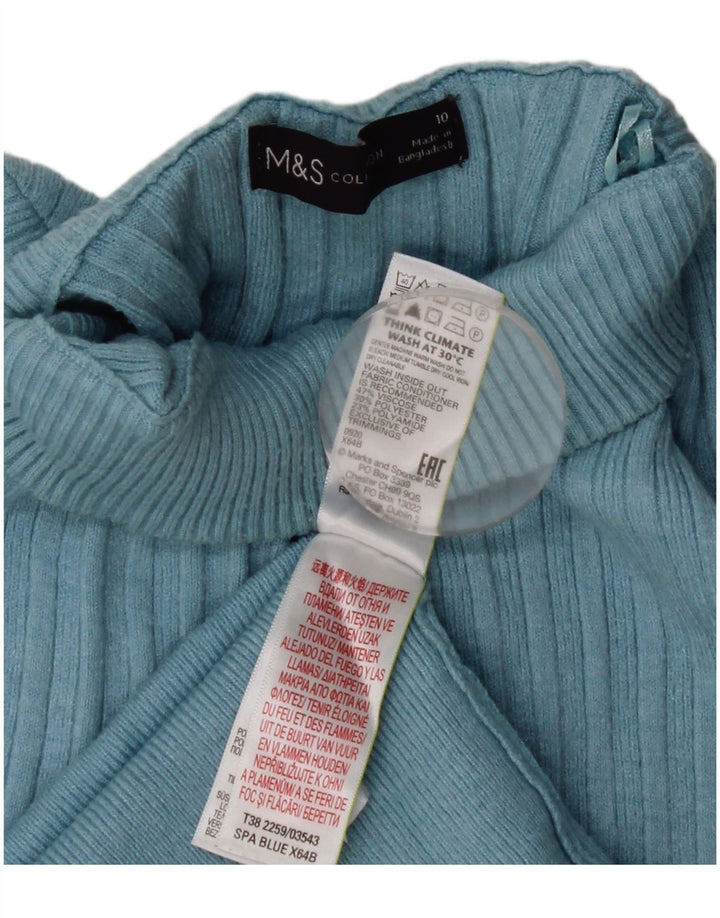 Suéter feminino Marks & Spencer com gola tartaruga e viscose azul pequena Reino Unido 10