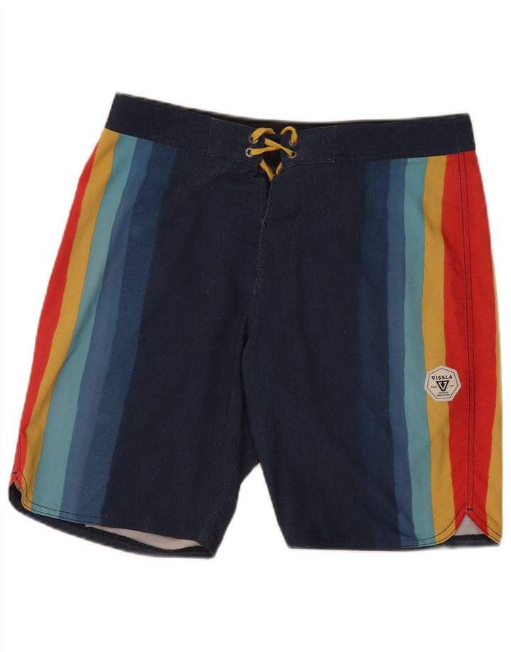 Vissla Shorts de natação masculino médio listrado multicolorido de algodão praia
