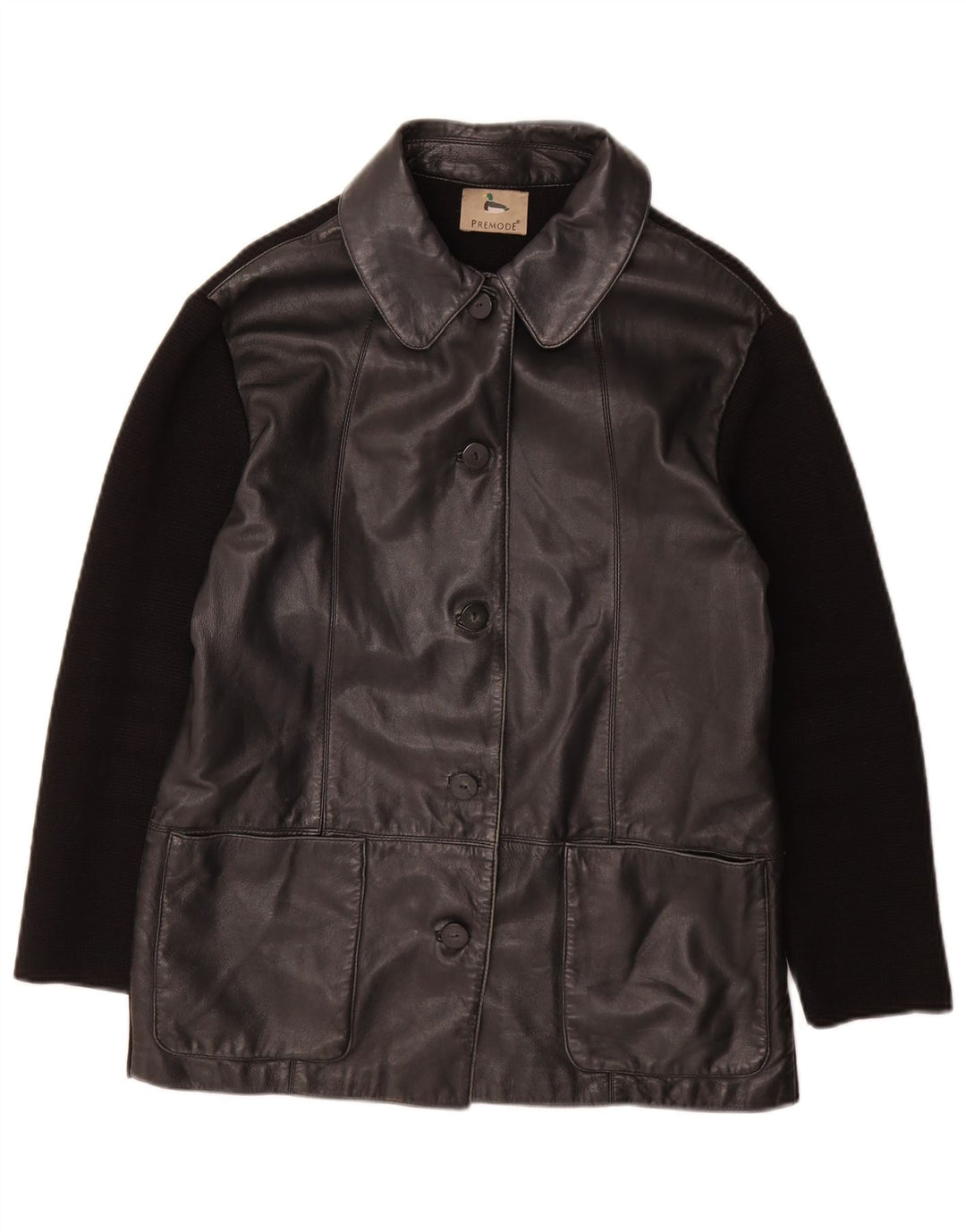 Jaqueta de couro feminina Premode UK 12 couro preto médio