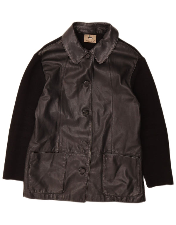 Jaqueta de couro feminina Premode UK 12 couro preto médio