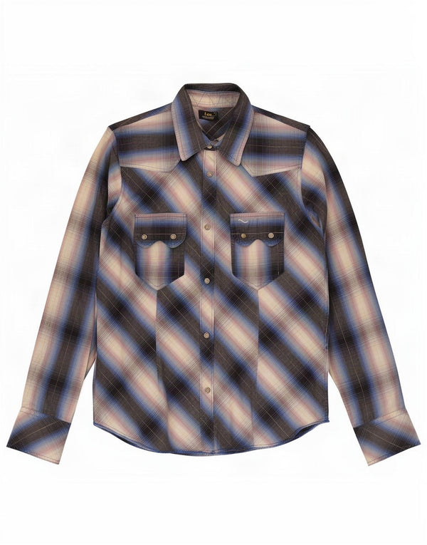 Lee Camisa feminina UK 14 grande xadrez azul
