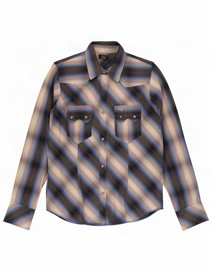 Lee Camisa feminina UK 14 grande xadrez azul
