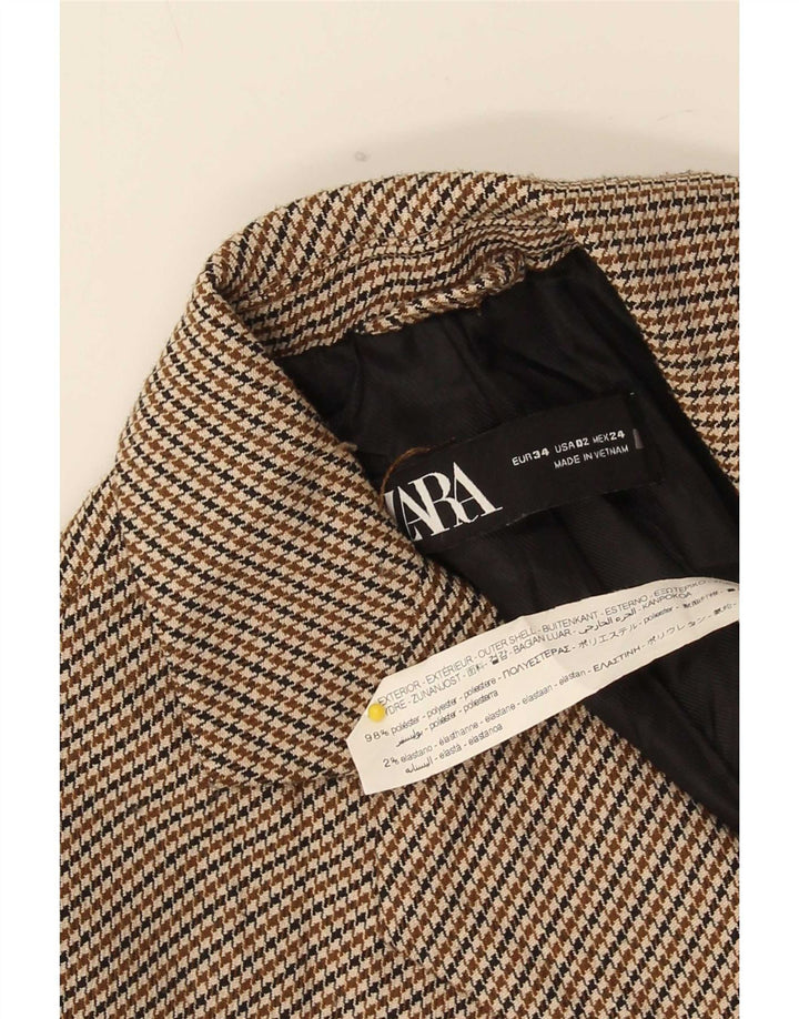 Jaqueta blazer oversized Zara feminina com 1 botão UE 34 2XS marrom houndstooth