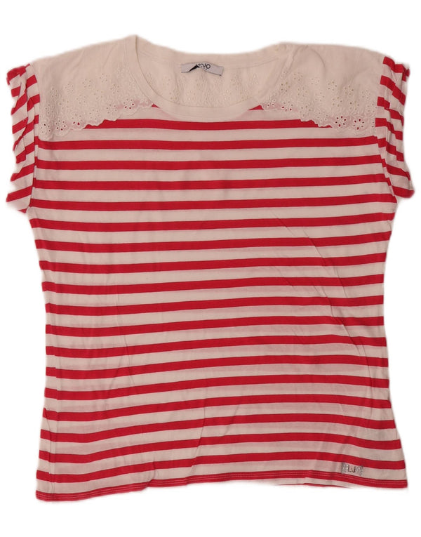 Camiseta feminina Liu Jo Top UK 14 algodão listrado rosa médio