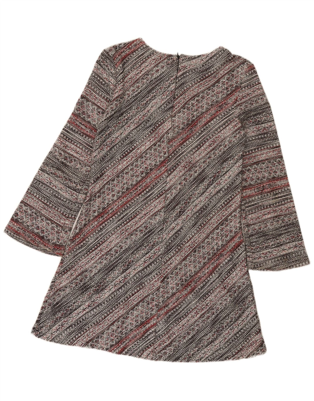 Vestido feminino Zara manga comprida linha A UK 12 médio listrado multicolorido