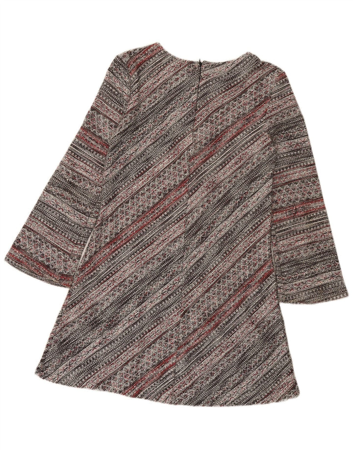 Vestido feminino Zara manga comprida linha A UK 12 médio listrado multicolorido