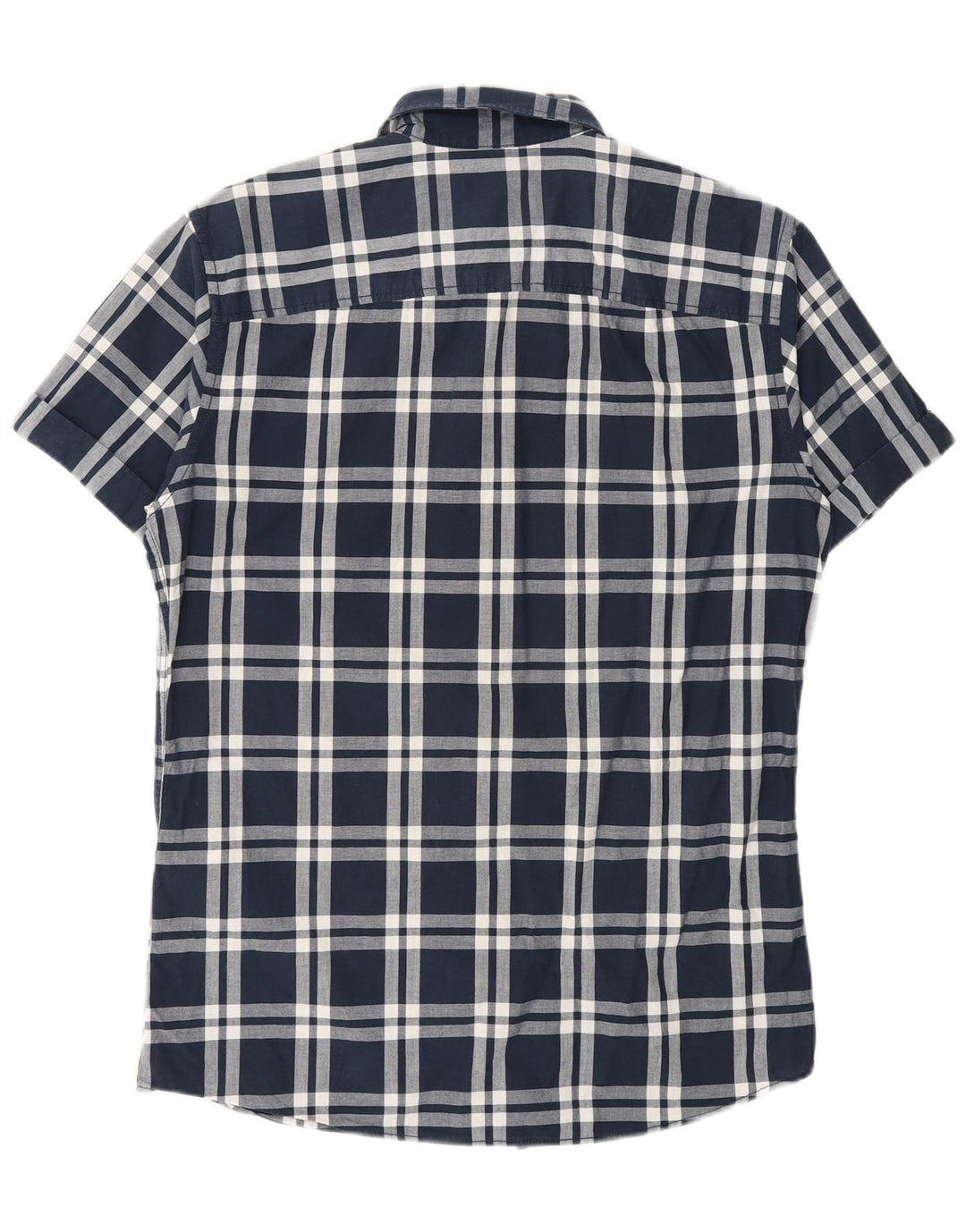 Camisa masculina de manga curta Jack & Jones de algodão xadrez azul marinho médio