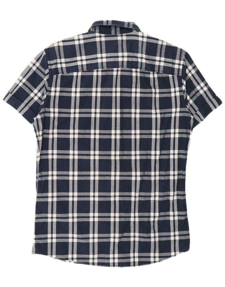 Camisa masculina de manga curta Jack & Jones de algodão xadrez azul marinho médio