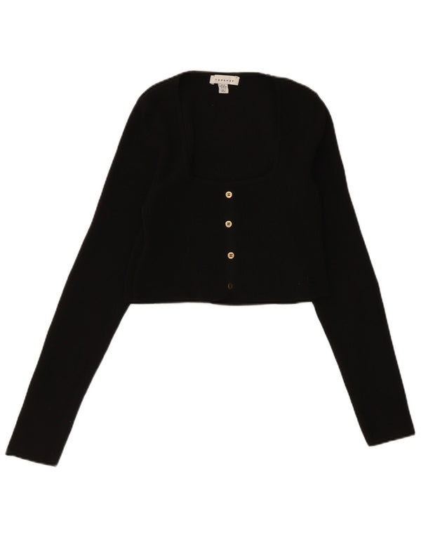 Zara Womens Crop Cardigan Sweater UK 12 Médio Preto Poliéster