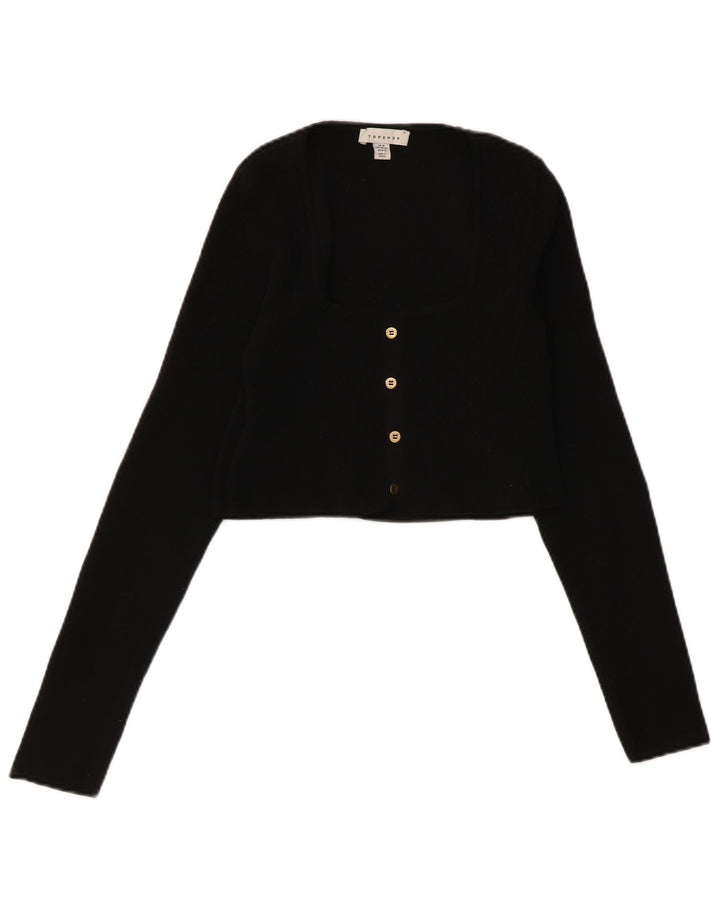 Zara Womens Crop Cardigan Sweater UK 12 Médio Preto Poliéster