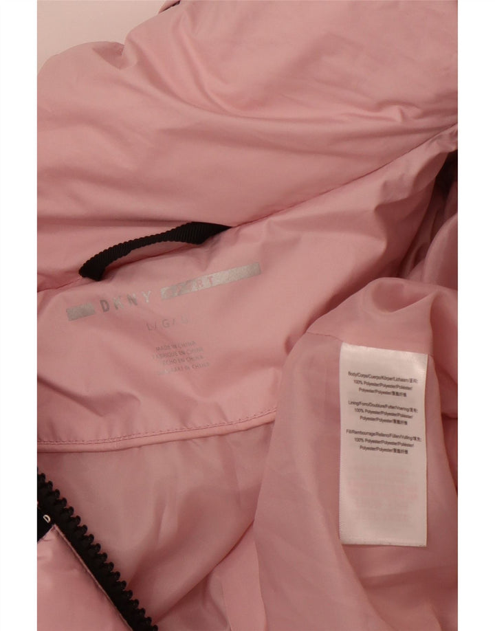 Jaqueta acolchoada feminina DKNY Reino Unido 16 grande poliéster listrado rosa