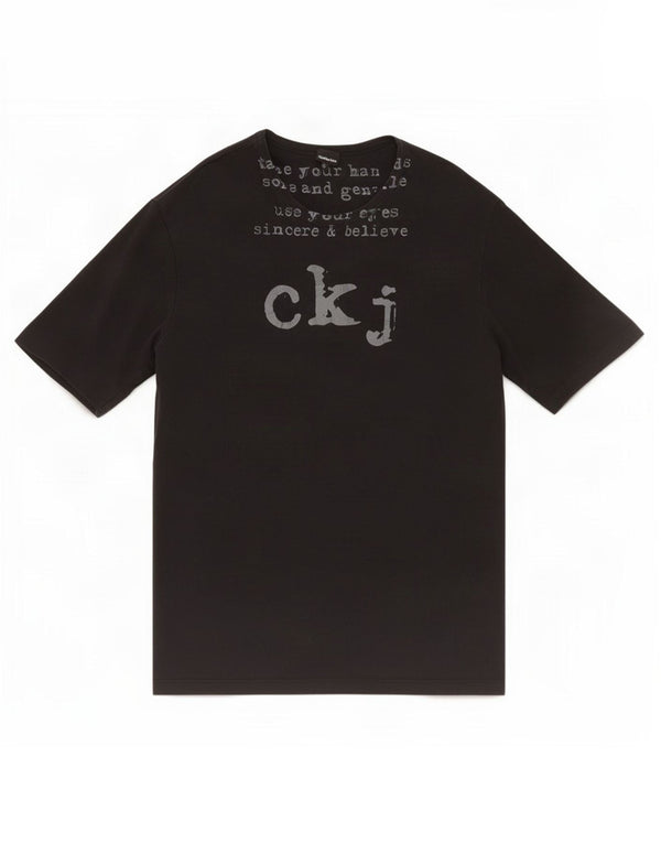 Calvin Klein Jeans Camiseta masculina gráfica top pequeno algodão preto