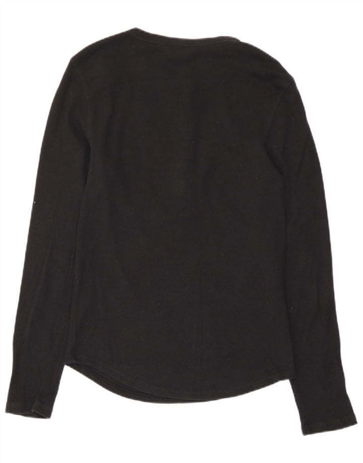 Top feminino Marks & Spencer manga comprida Reino Unido 10 pequeno algodão preto
