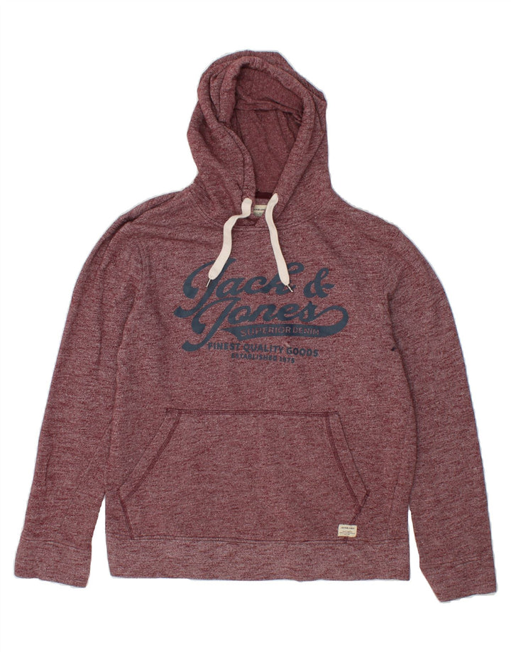 JACK & JONES Mens Graphic Hoodie Jumper Medium Burgundy Vintage Jack & Jones and Second-Hand Jack & Jones from Messina Hembry 