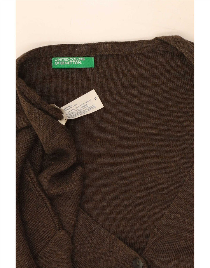 Suéter cardigã feminino Benetton Reino Unido 14 lã marrom médio