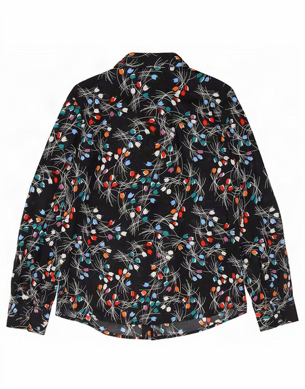 Camisa feminina Benetton UK 14 médio preto floral algodão