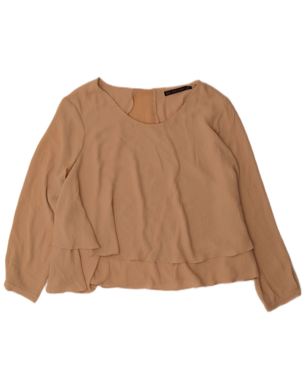 Blusa camisa feminina Zara Reino Unido 18 XL bege poliéster
