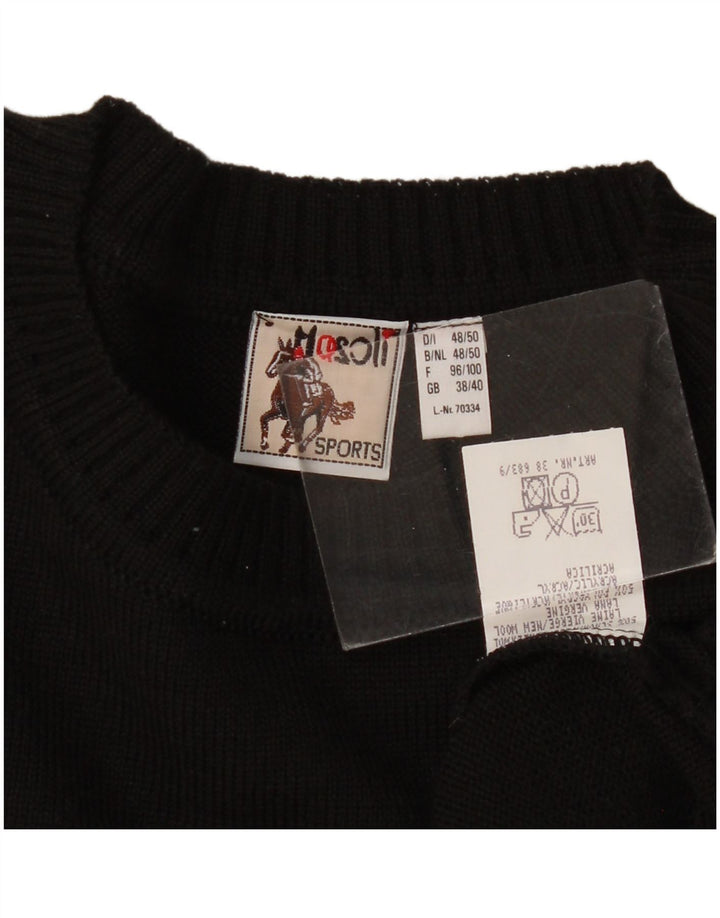 Suéter masculino vintage com gola redonda UK 38/40 listrado preto médio