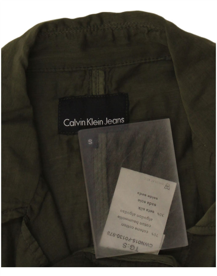 Jaqueta blazer feminina Calvin Klein Jeans com 2 botões Reino Unido 10 algodão verde pequeno