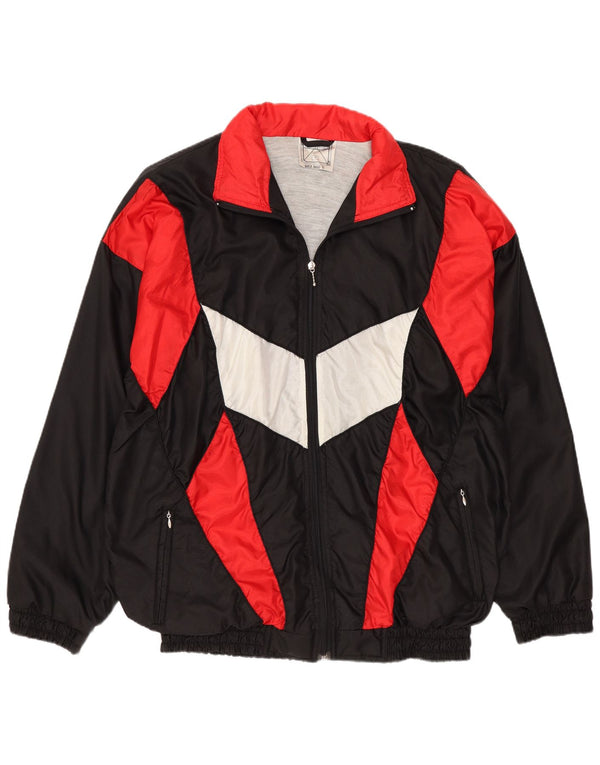 Jaqueta masculina vintage de ajuste solto, jaqueta superior, bloco colorido preto médio, esportes